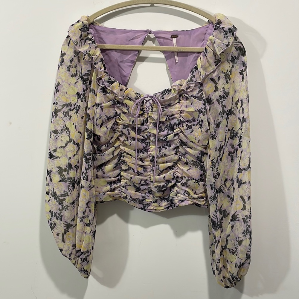 Free people Mabel printed blouse in lilac combo